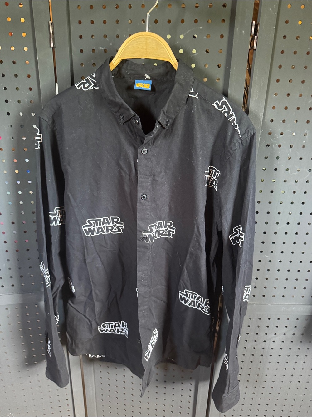Star Wars Black Button-Down Shirt with White Logo Print